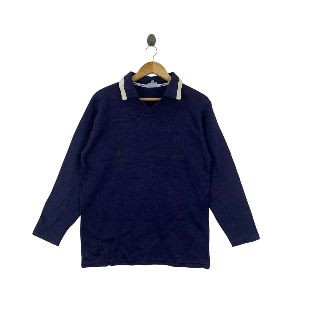 Vintage REEBOK SPORTSWEAR Natural Pure Indigo Rugby Tee Shirt Polo Top
