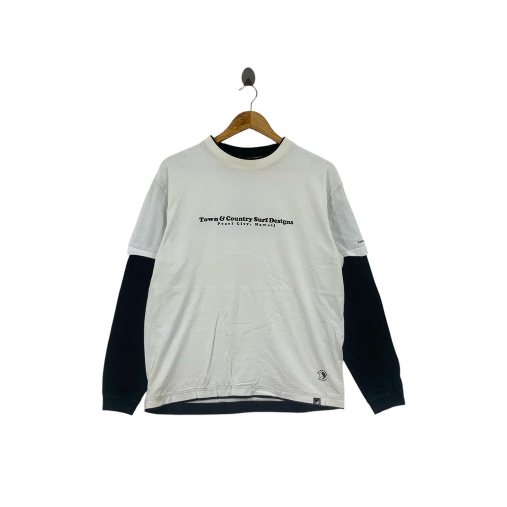 Vintage TOWN COUNTRY T&C Surf Y2k Raglan Tee Shirt Top Flame Tribal Beach