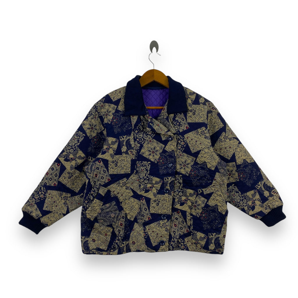 Vintage JAPAN TRADITIONAL Floral Paisley Quilted Jacket Patchwork Kimono Parka
