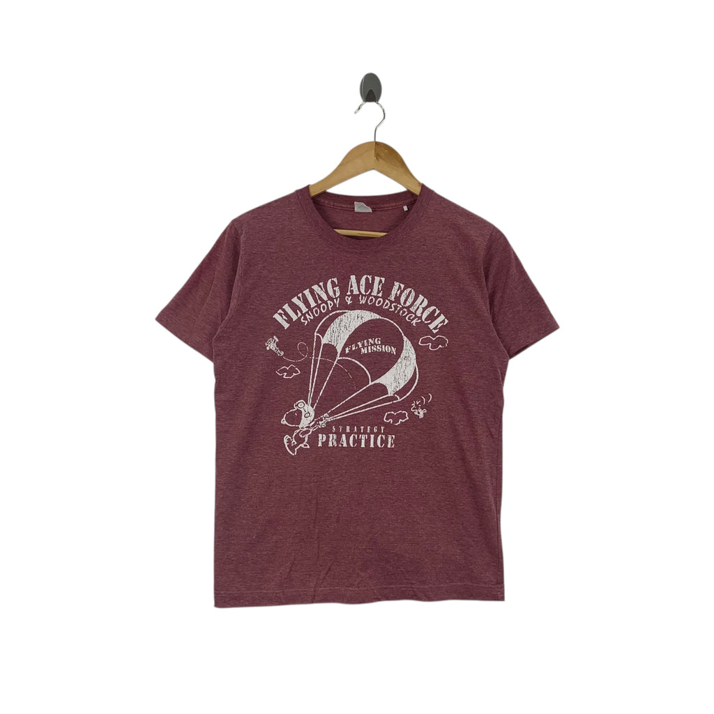 Vintage PEANUTS SNOOPY WOODSTOCK Parachutes Tee Shirt Top Flying Mission