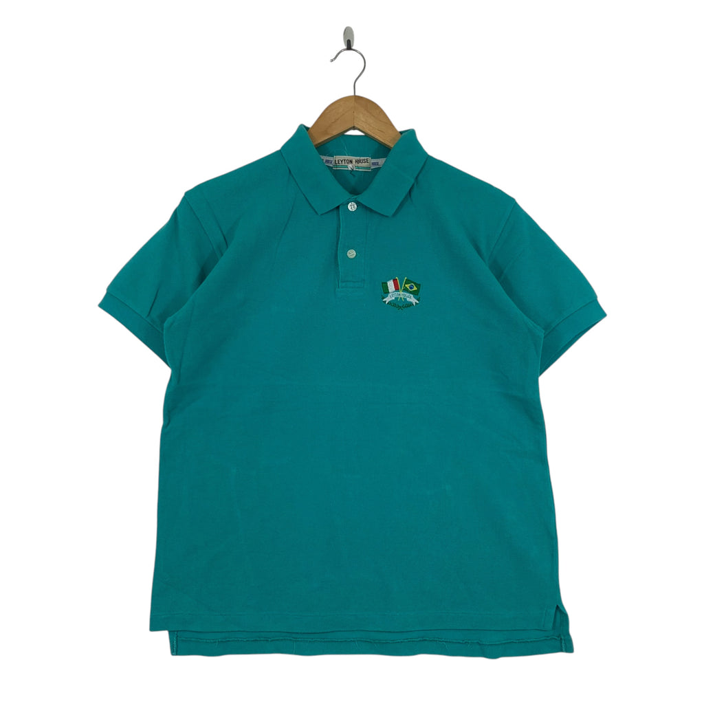 LEYTON HOUSE Embroidered Logo Racing Flags Polo Tee Shirt Short Sleeve