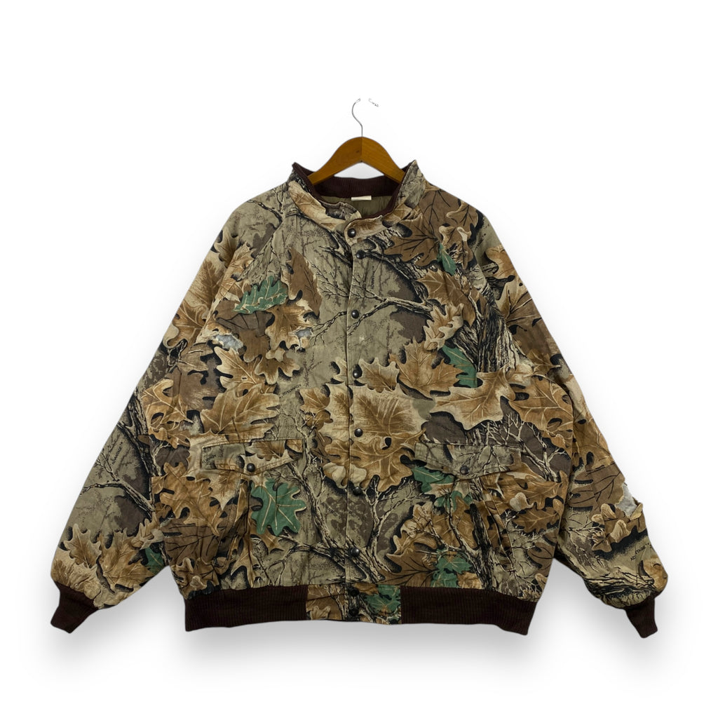 Vintage 90’ REAL TREE ADVANTAGE Camo Bomber Jacket Oak Leaf Pattern Hunting Coat