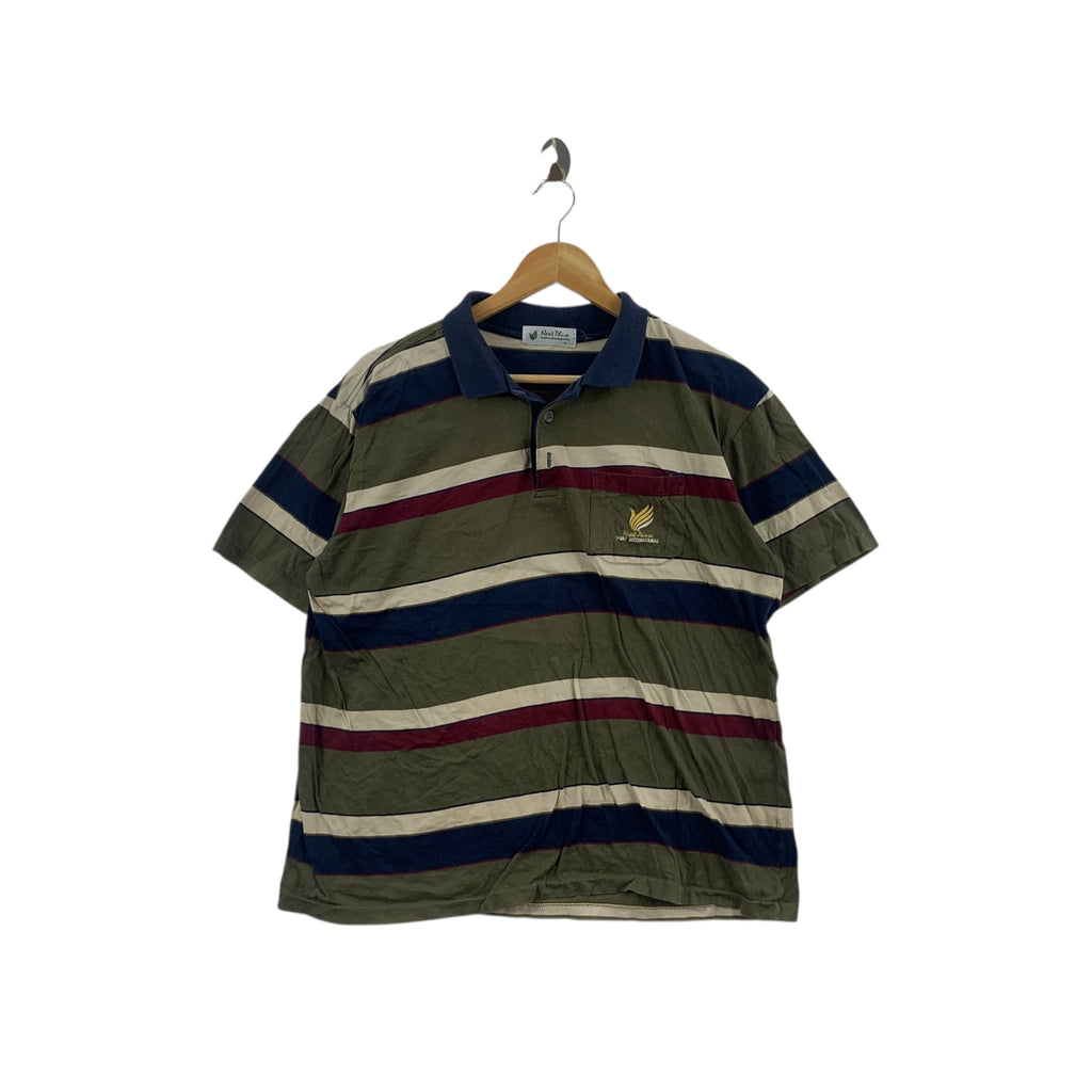 Vintage NEXT PHASE INTERNATIONAL Golf Polo Tee Shirt Top Striped Embroidered Logo