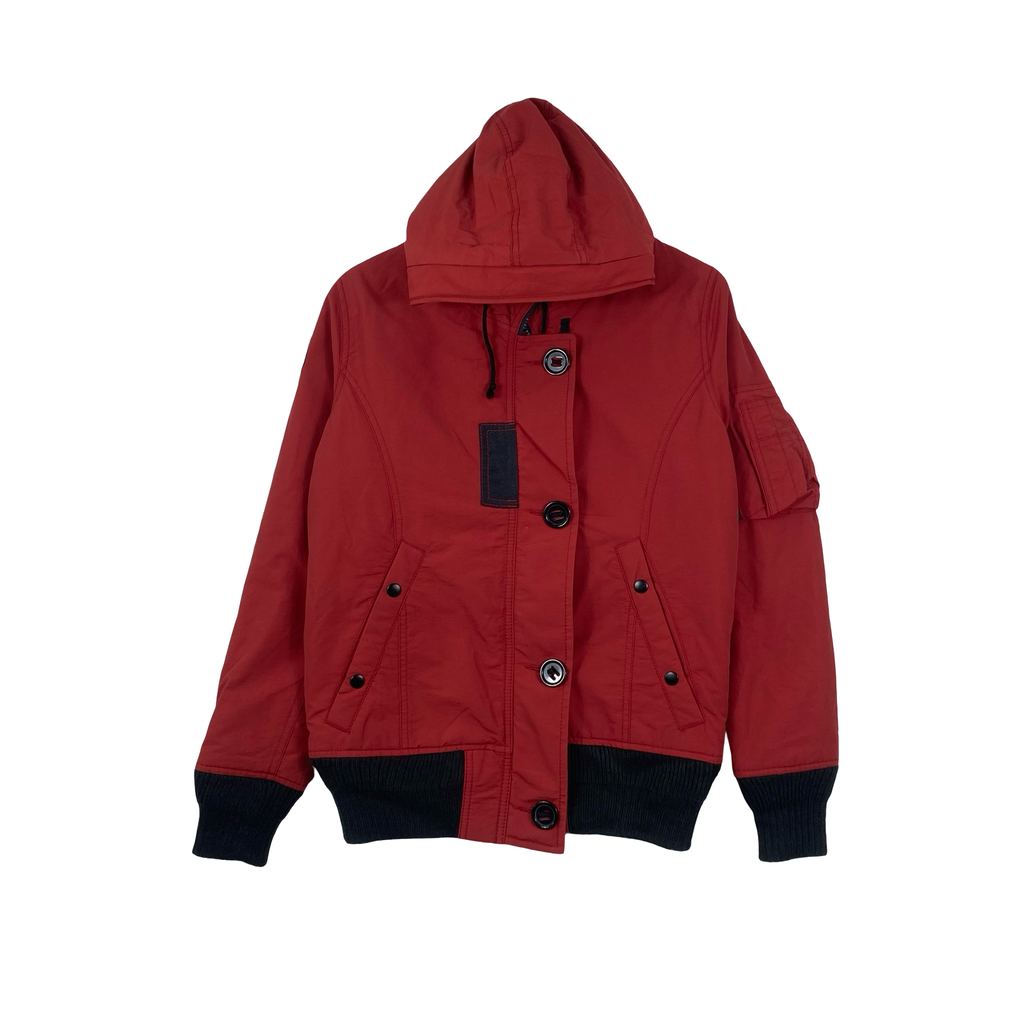 Vintage AVIREX AUTHENTIC Garment Hooded Bomber Jacket Quilted Padded Military Flight Style Winter Jacket Ribbed Cuffs Utility Pocket