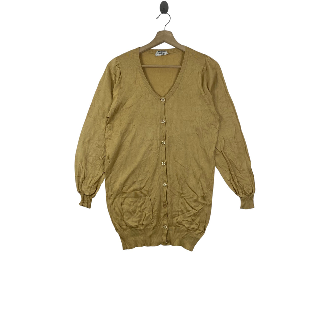 Vintage PHILOSOPHY DI ALBERTA Ferretti Mustard Yellow V-Neck Button Up Knit Cardigan Sweater Minimalist Luxury Designer