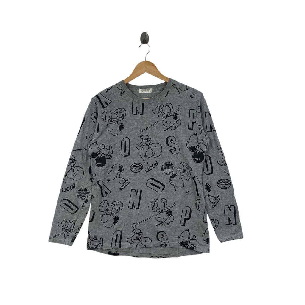 PEANUTS SNOOPY WOODSTOCK Over Print Tee Shirt Top Cartoon Comic Strip