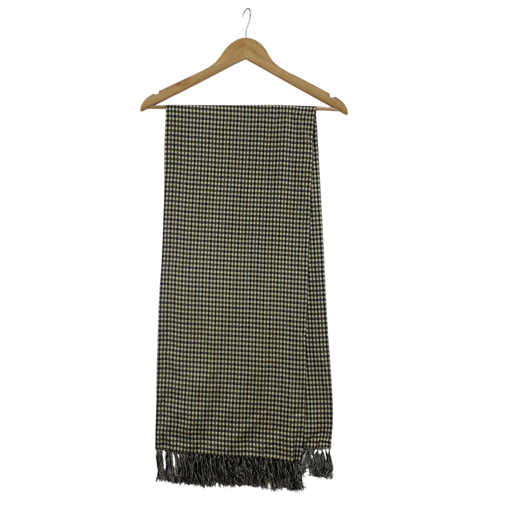 Vintage AQUASCUTUM LONDON Gingham Check Fringe Scarf Hand Rolled Shawl Neckerchief