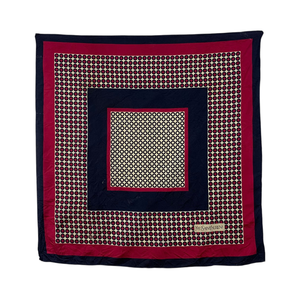 Vintage YVES SAINT LAURENT PARIS YSL Polka Dot Silk Scarf Hand Rolled Shawl Neckerchief Geometric Concentric Circle