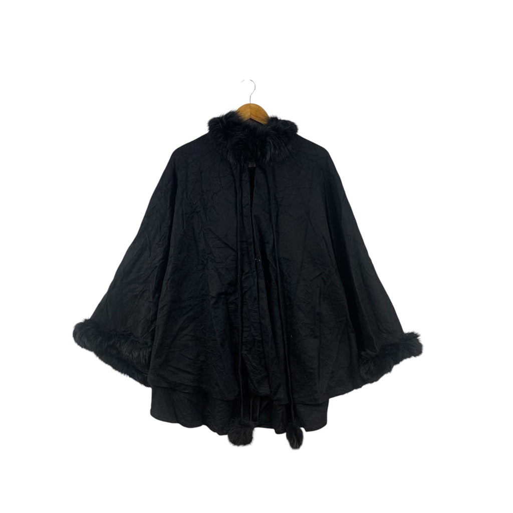 Vintage 90’ BALMAIN PARIS Cape Poncho Faux Fur Coat Parka Jacket A-Line Silhouette