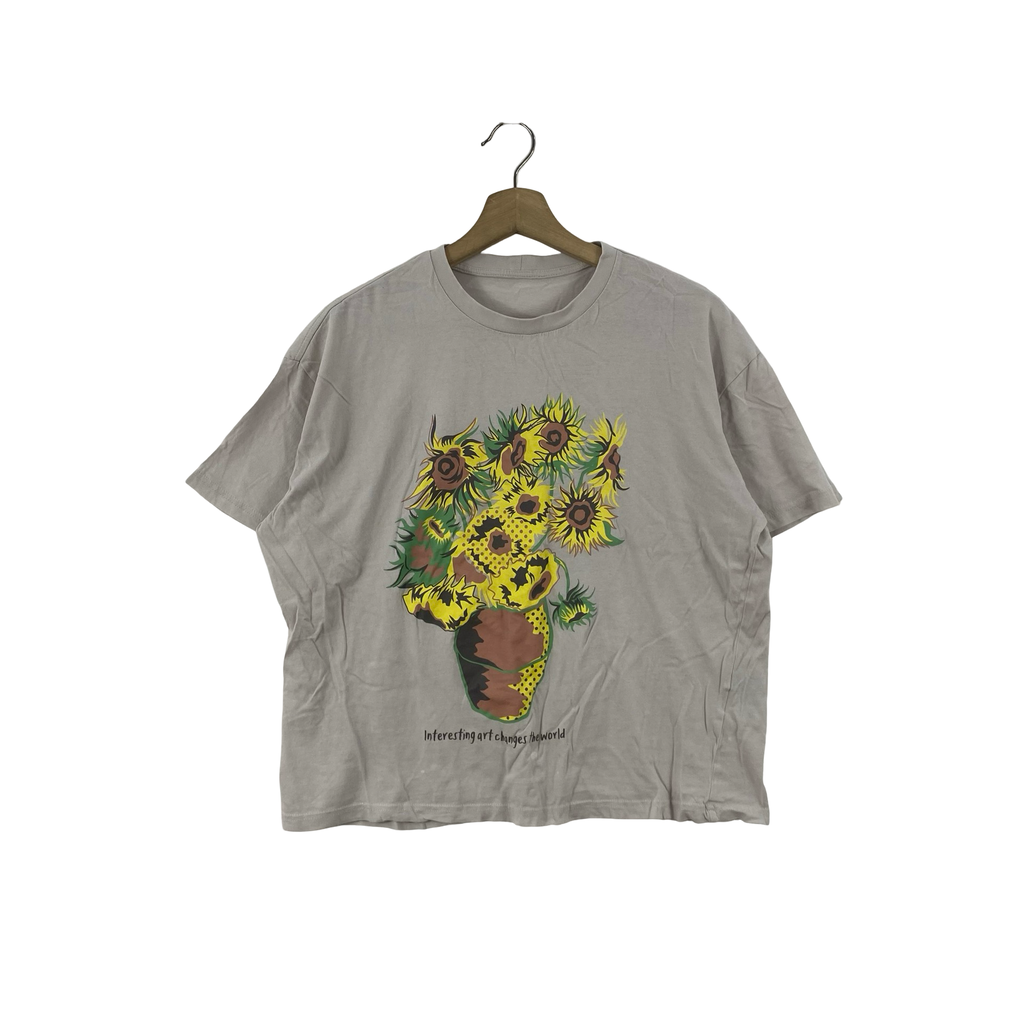 Vintage BELTA SUNFLOWER Vase Graphic Art Floral Print Short Sleeve Tee Shirt