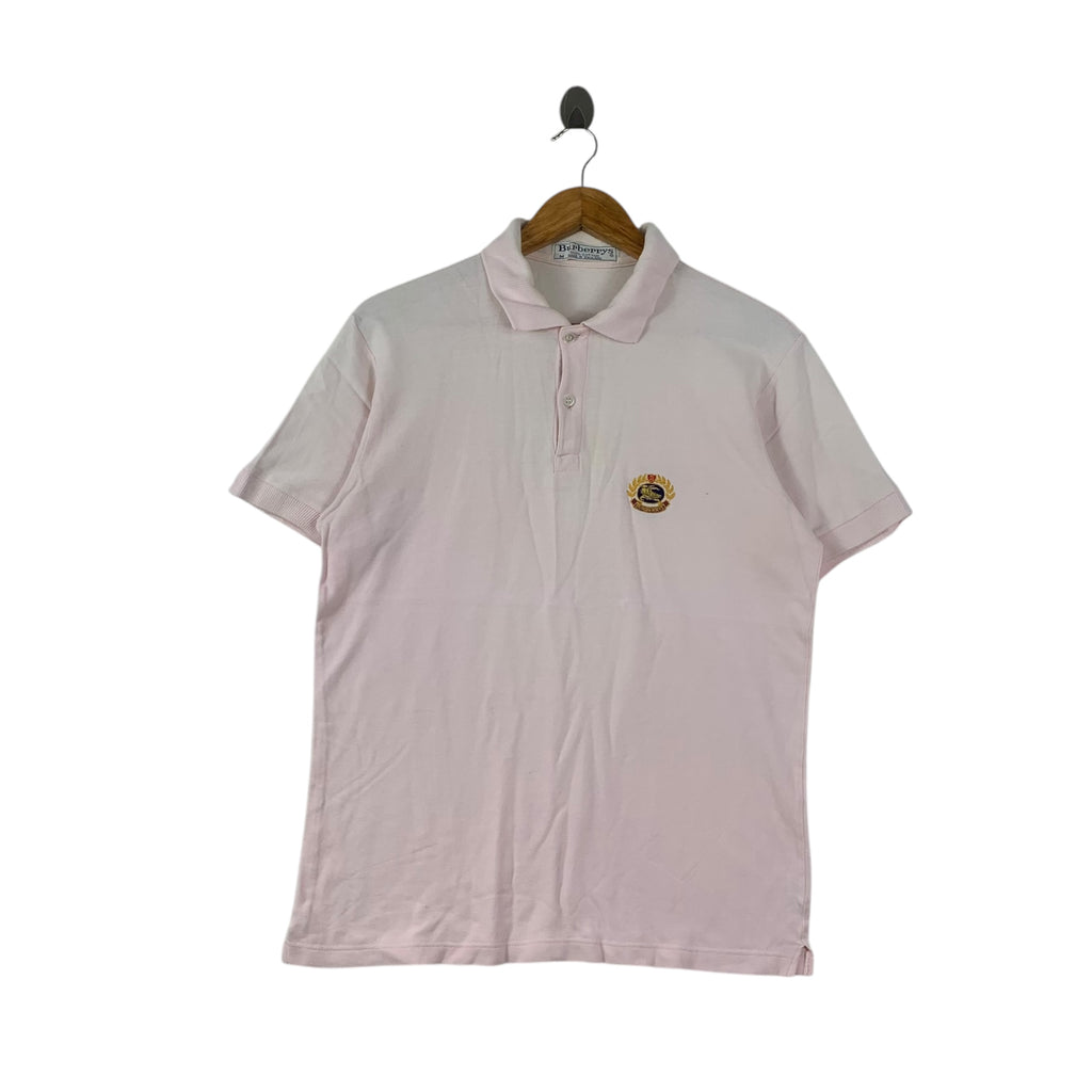 Vintage BURBERRY LONDON Made In England Polo Tee Shirt Top Embroidered Crest Logo