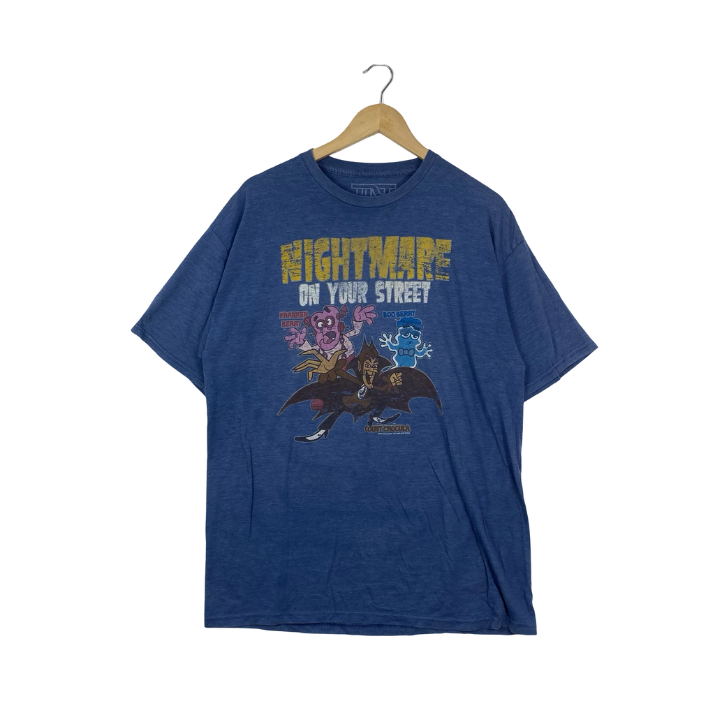Vintage NIGHTMARE ON YOUR STREET  Count Chocula Graphic T-Shirt Cartoon Horror Cereal Monsters