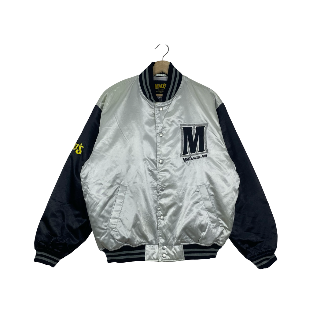 Vintage 90s MALT’S SUNTORY All Malt Draft Beer Varsity Jacket Baseball Team Satin Bomber Snap Button