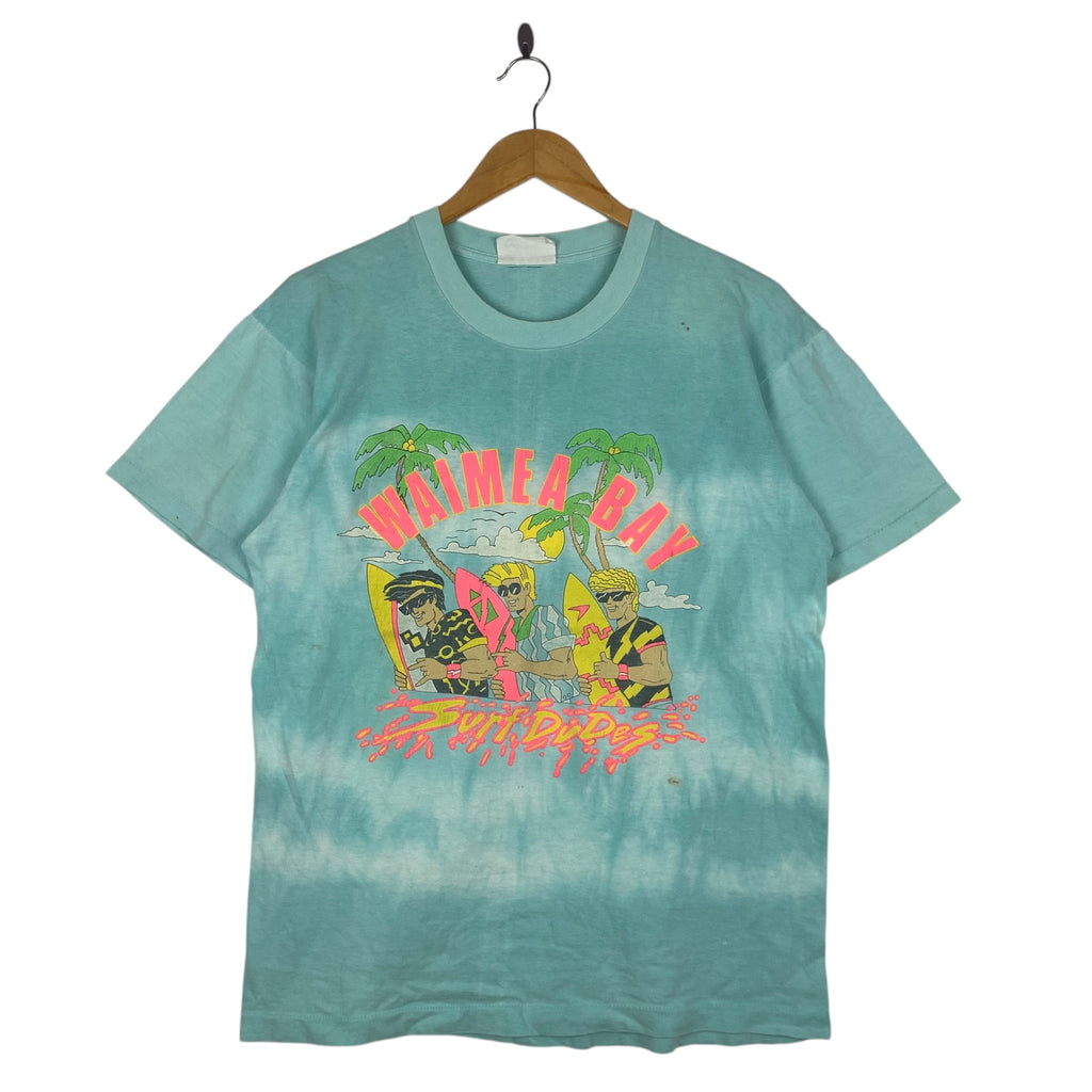 Vintage ATLANTA IMPRINTED SPORTSWEAR Waimea Bay Surf Tee Shirt Top Tie Dye Neon Graphic Short Sleeve