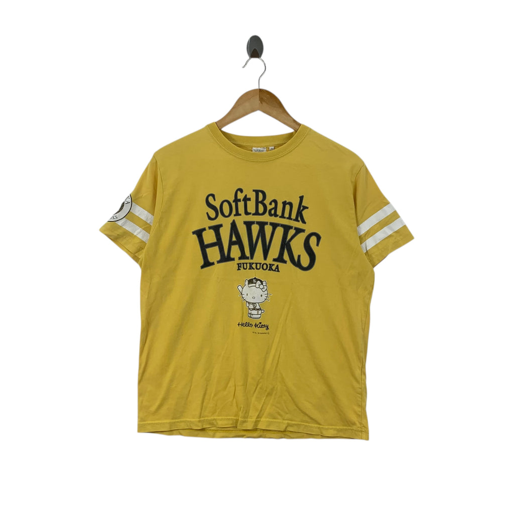 HELLO KITTY x SOFTBANK HAWAKS Japan Baseball Tee Shirt Top Cartoon Fukuoka