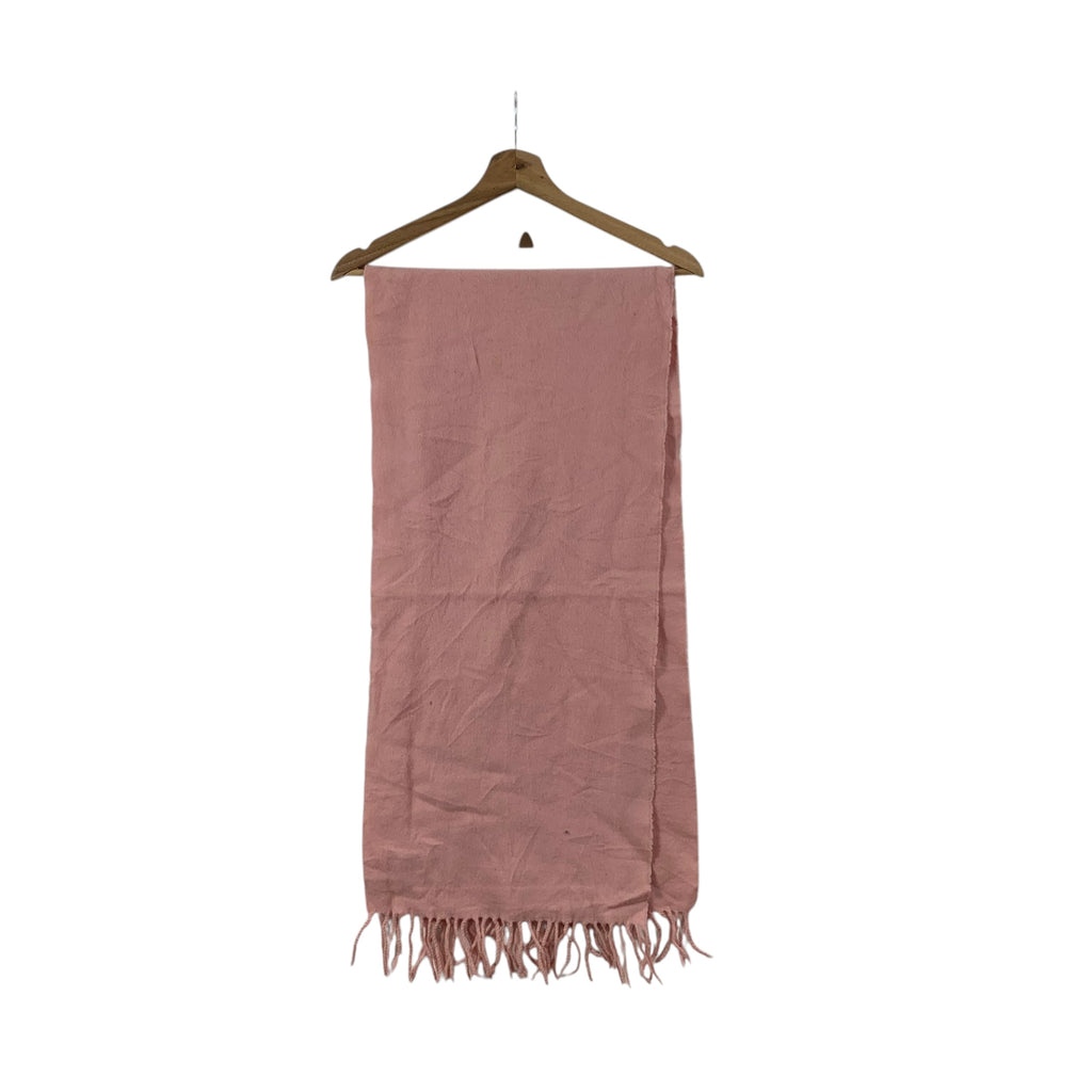 Vintage AGNES B. PARIS Minimalist Design Pink Muffler Scarf Shawl Fringes