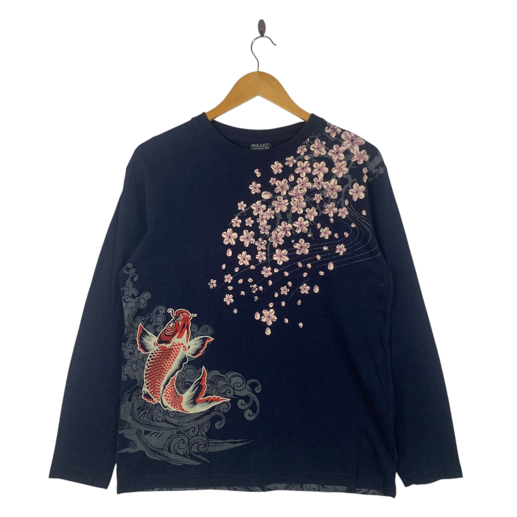 BULLET NOISE SUKAJAN Japan Koi Sakura Painting Tee Shirt Top Long Sleeve Traditional