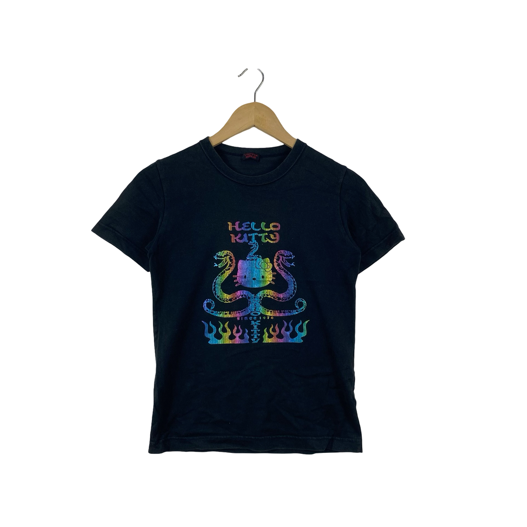 Vintage HELLO KITTTY RAINBOW Holographic Graphic Tee Shirt Vivitix Girls Harajuku Kawaii Sanrio Short Sleeve