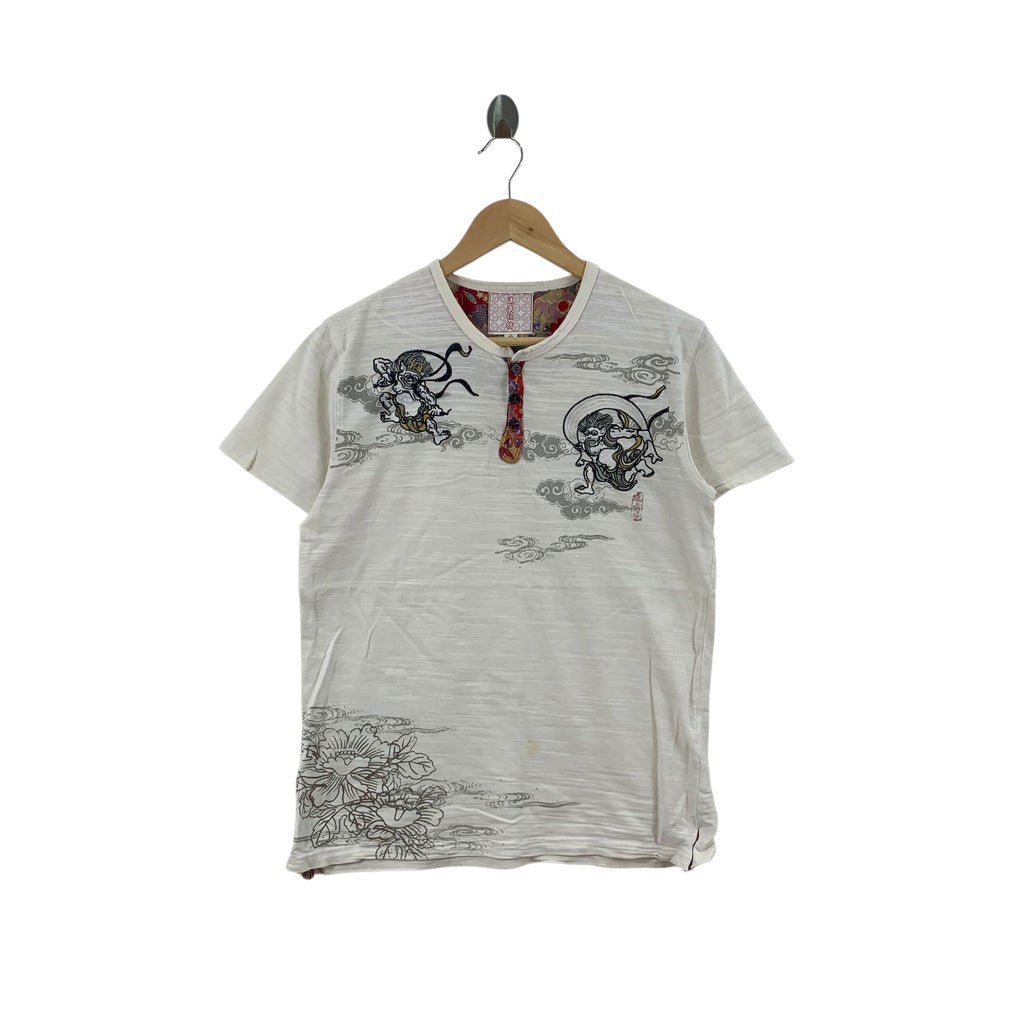 Vintage KAMAKURI FUJIN RAIJIN Japan Tradition Dragon Tee Shirt Top Culture Folklore