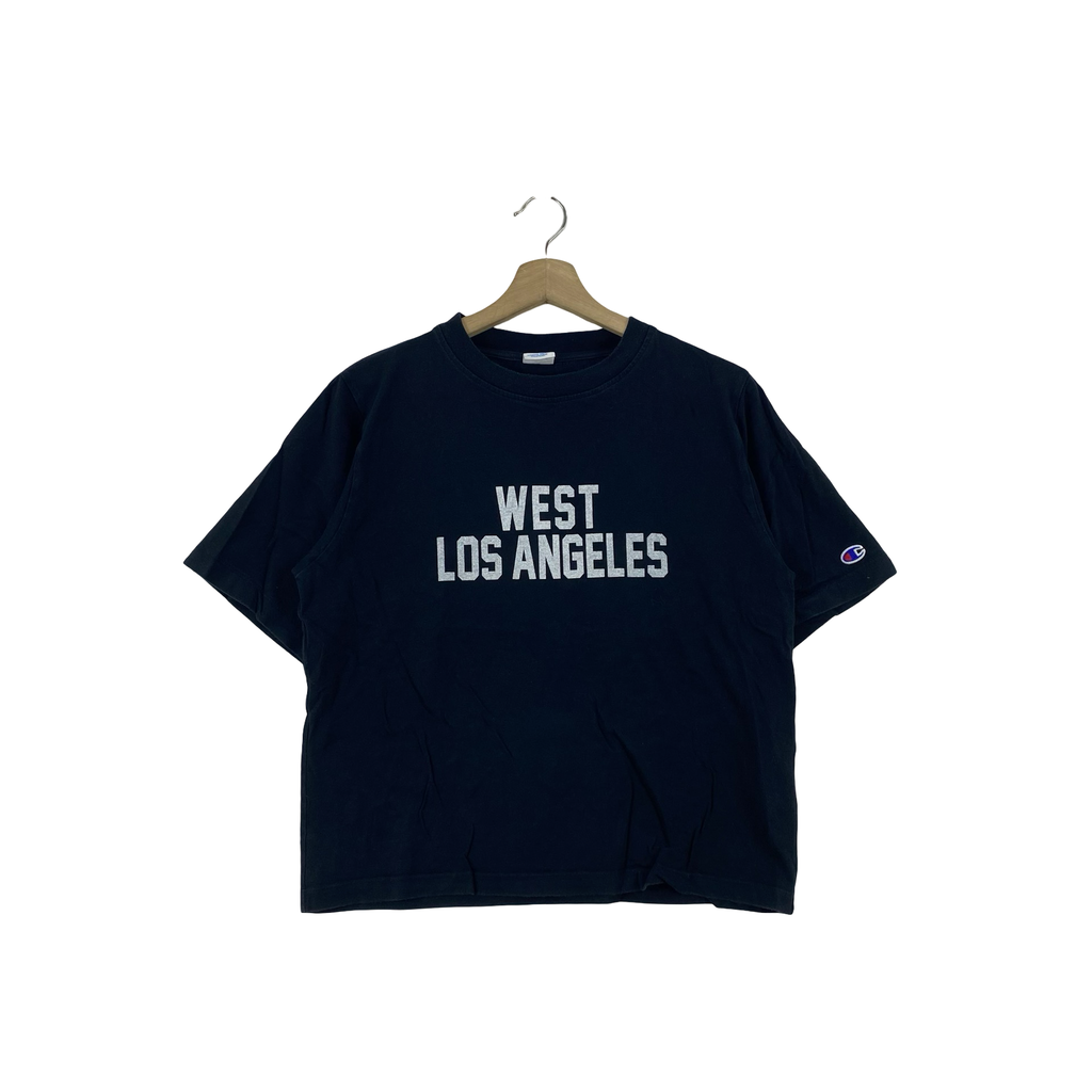 Vintage CHAMPION West Los Angeles Graphic Spell Out Logo Tee Shirt Streetwear Casual Style
