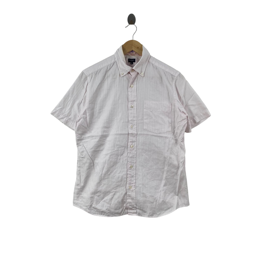 Vintage PAUL SMITH LONDON Short Sleeve Button Down Shirt Herringbone Stripe Floral Collar