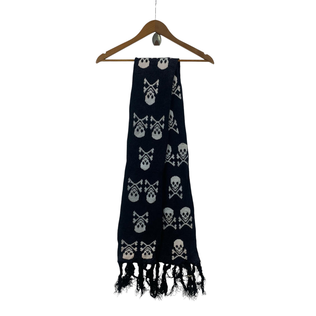 Vintage JAPAN TRADITIONAL SKULL Bones Monogram Muffler Scarf Shawl Fringes