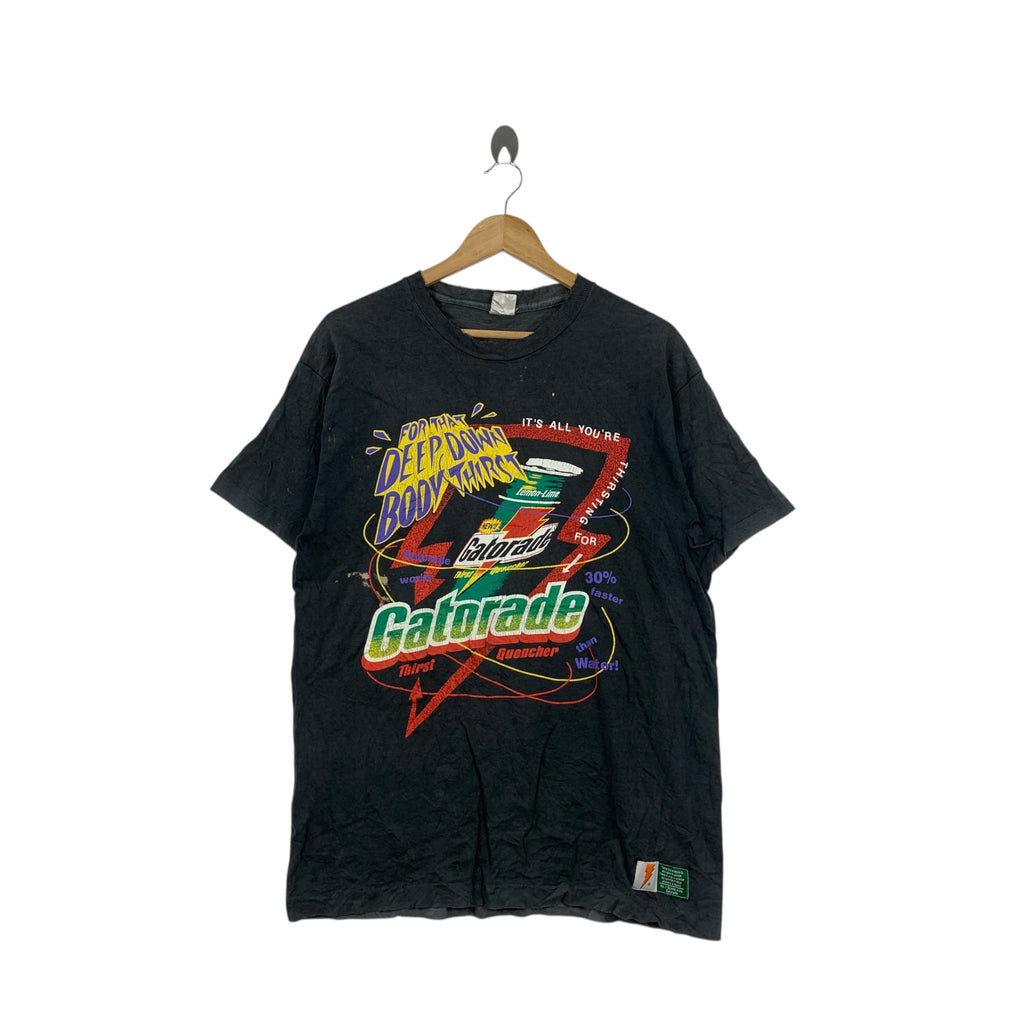 Vintage 90’ GATORADE ENERGY DRINK Ads Thrashed Tee Shirt Top Promo Deep Down Body Thirst