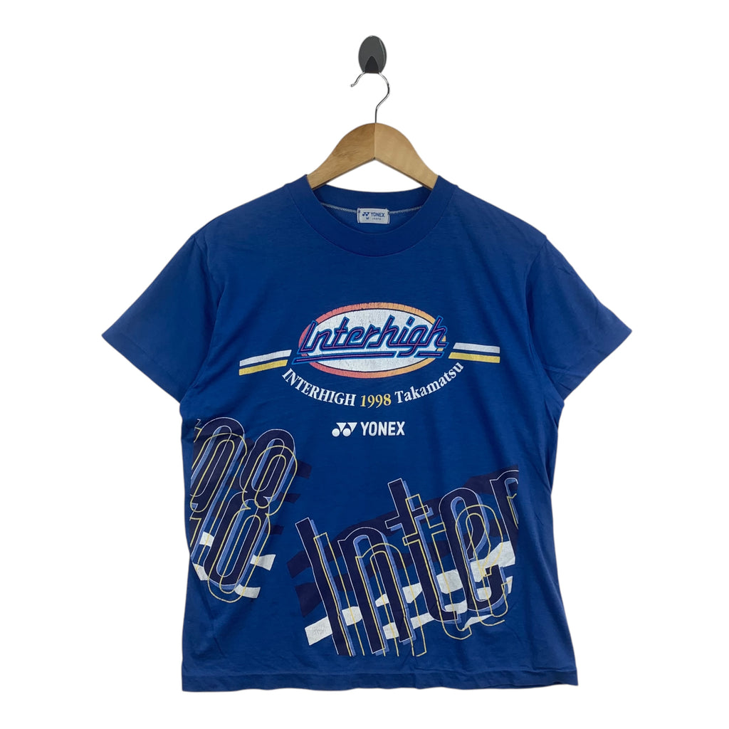YONEX INTERHIGH 1998 Takamatsu Japan Badminton Tee Shirt Top Blue Short Sleeve