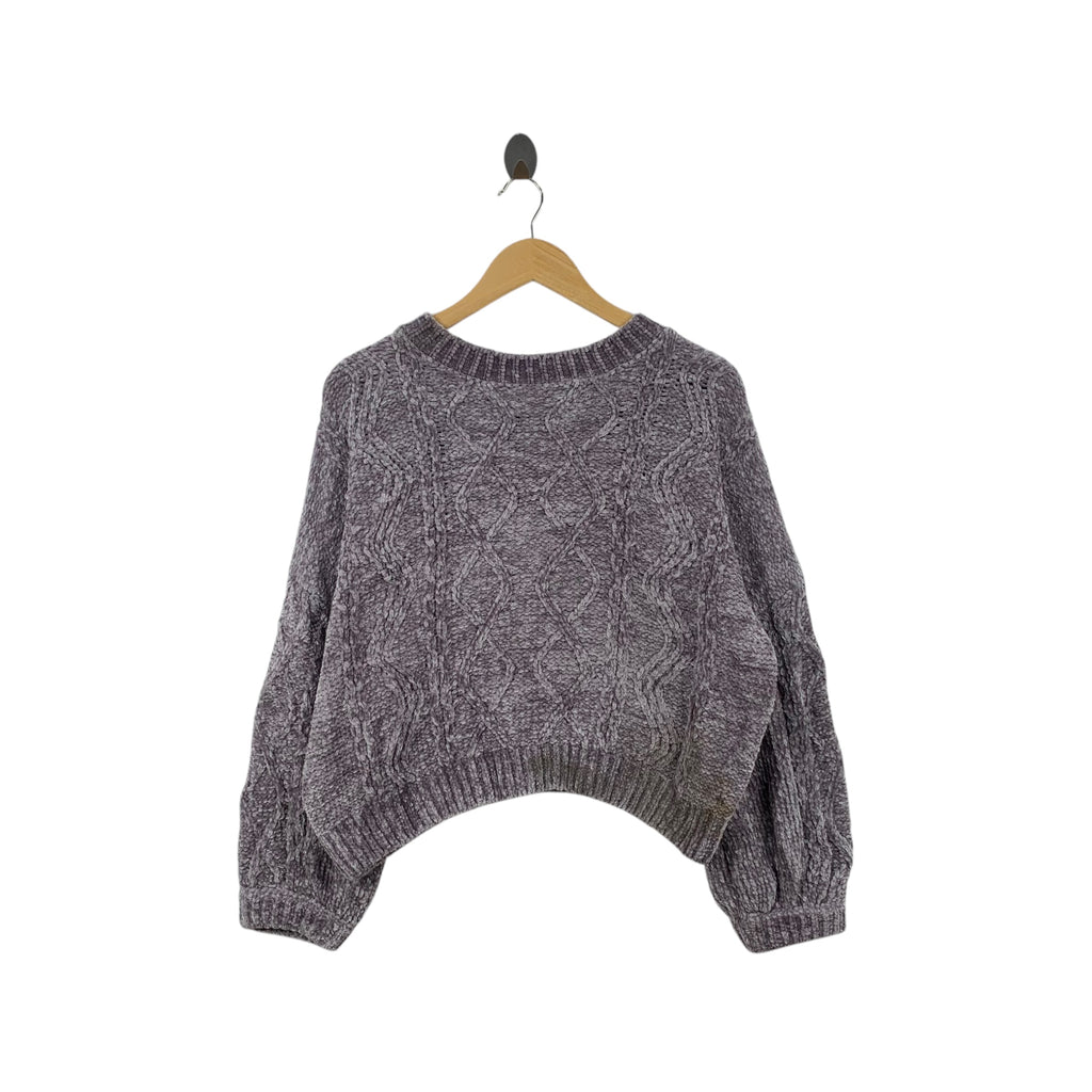 BERSHKA Cropped Cable Knit Muted Sweatshirt Sweater Pullover Jumper