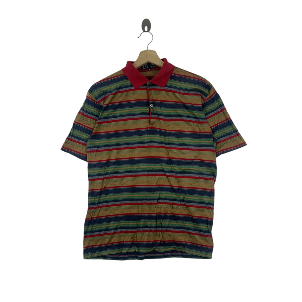 Vintage DUNHILL MADE IN ITALY Pure Cotton Striped Polo Tee Shirt Top Pocket Collar