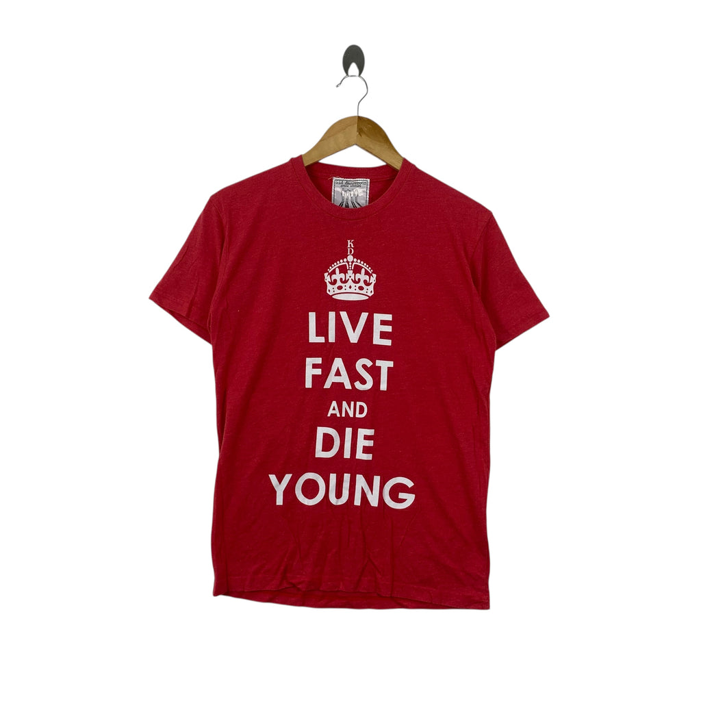 KID DANGEROUS LOS ANGELES Live Fast Red Tee Shirt Top Quality Garment