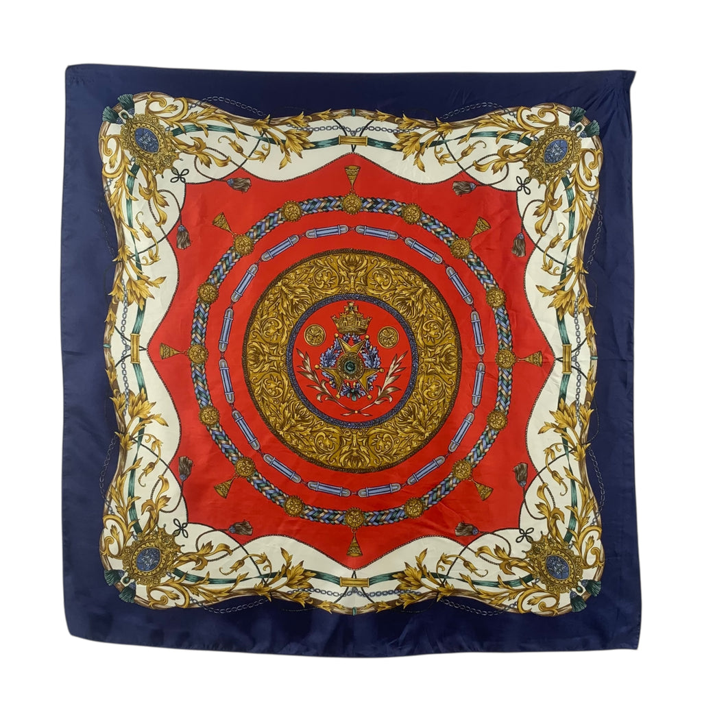 Vintage BAROQUE ROYAL EMBLEM Medallion Silk Scarf Hand Rolled Shawl Neckerchief