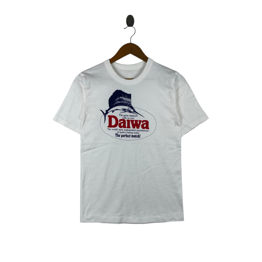 Vintage 80’ DAIWA JAPAN FISHING Tackle Ads Tee Shirt Top Promo Outdoor Ocean