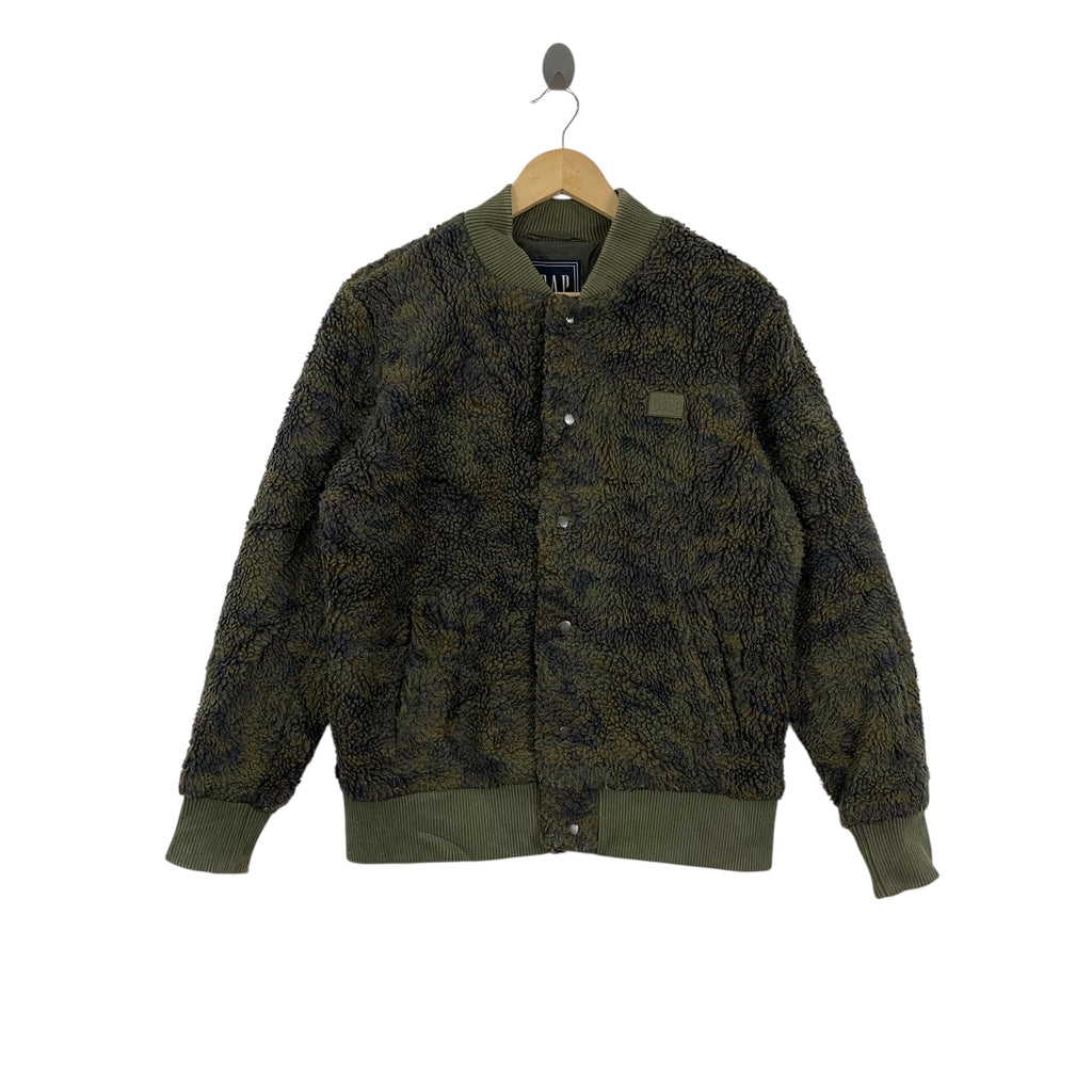 Vintage GAP USA CAMOUFLAGE Camo Sherpa Fleece Jacket Windbreaker Sweater Deep Pile