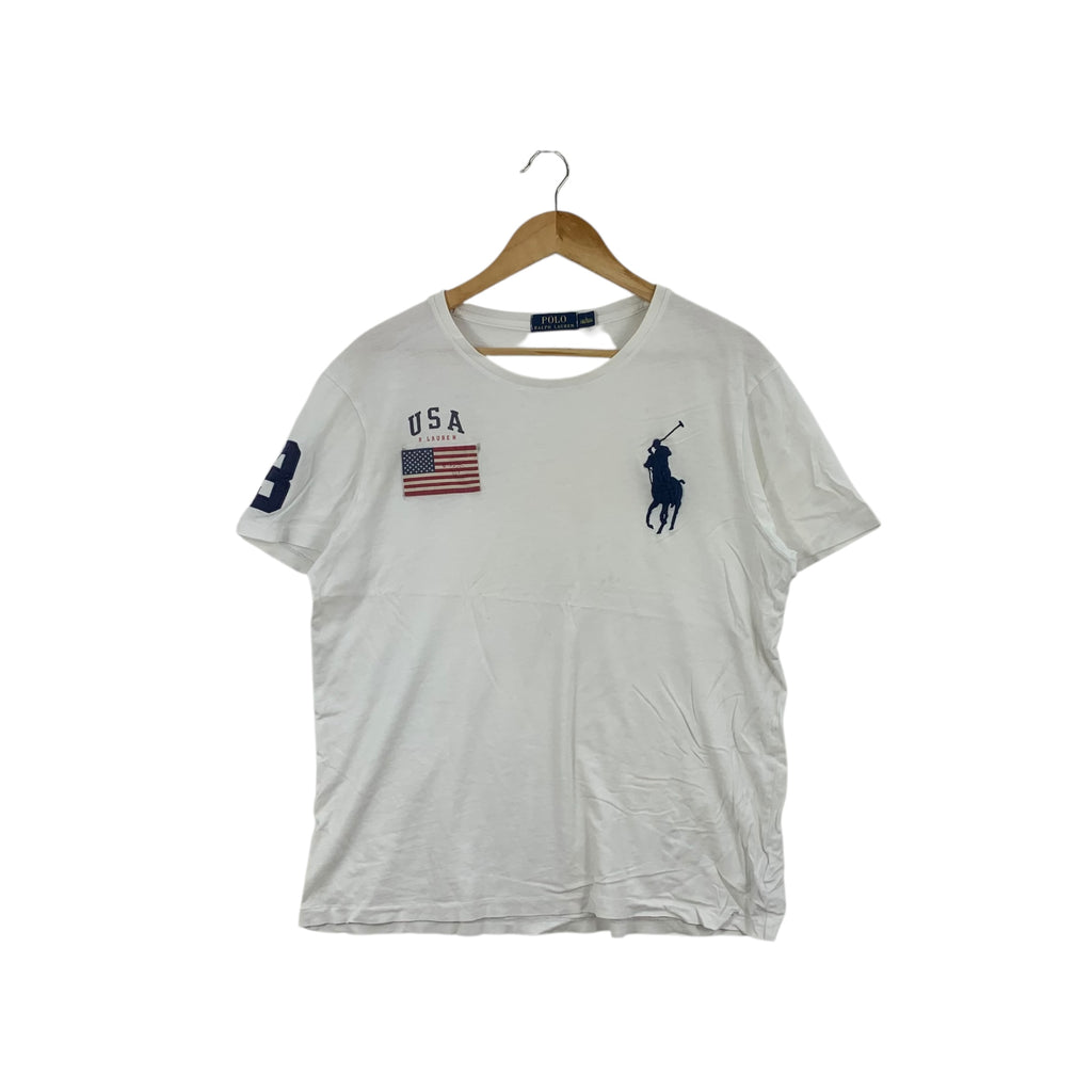 POLO RALPH LAUREN USA Flag Team Pony Tee Shirt Top Embroidered Logo