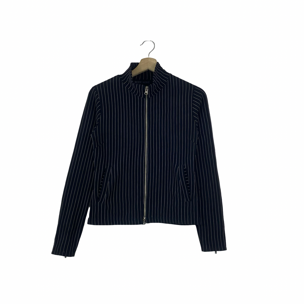 Vintage BODY NOISE Asphalt Jeans Pinstripe Track Jacket Full Zip Y2K Streetwear Minimalist Smart Casual Long Sleeve