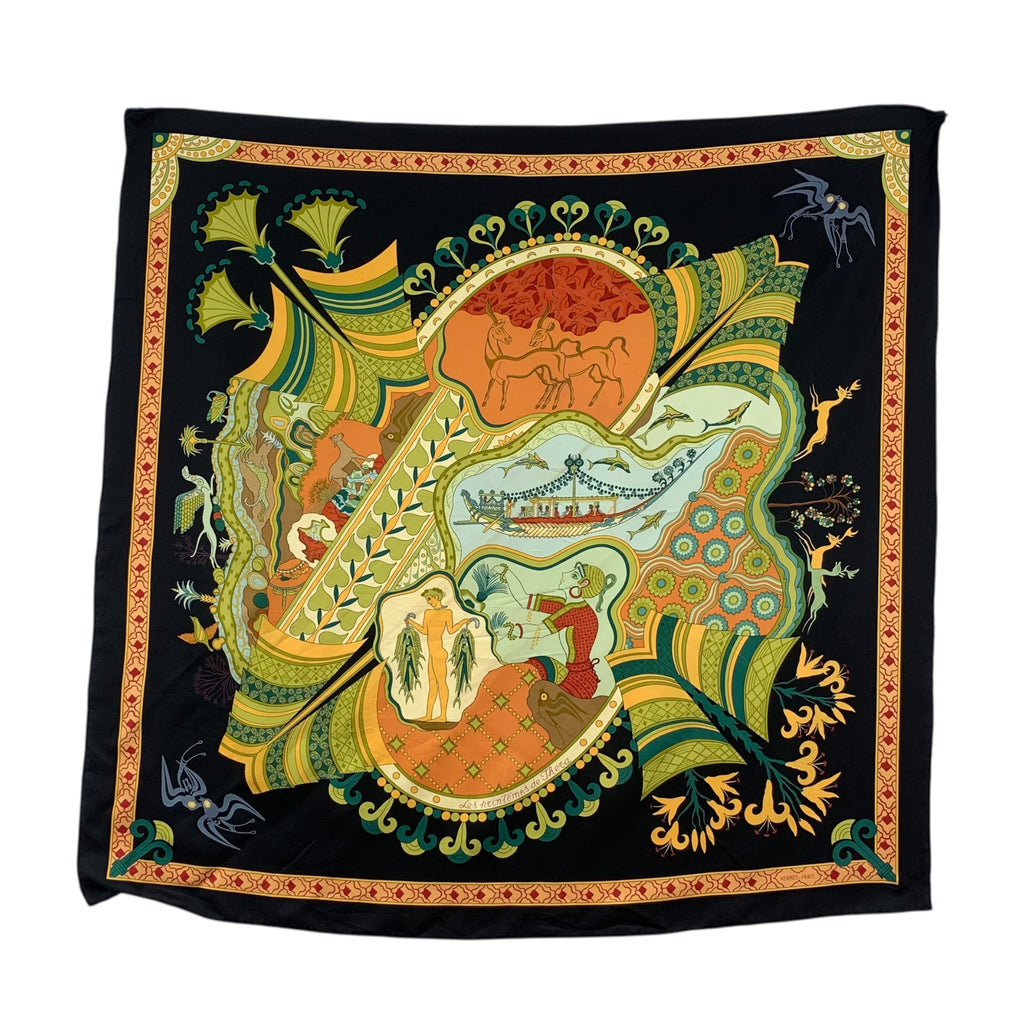 Vintage HERMES PARIS Les Printemps De Thera Silk Scarf Shawl Hand Rolled Neckerchief