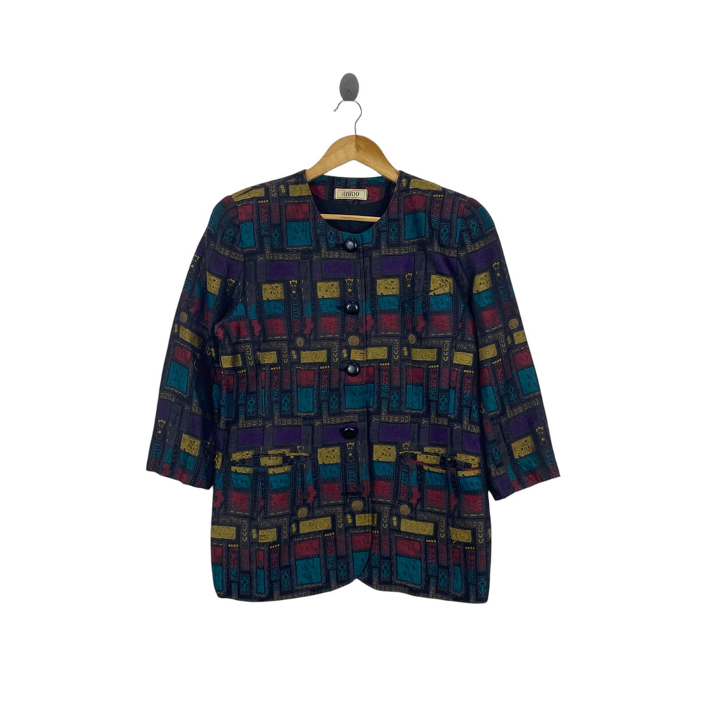 Vintage ANRION ORIGINAL Fashion Geometric Abstract Pattern Button Front Jacket  Design Long Sleeve Lightweight