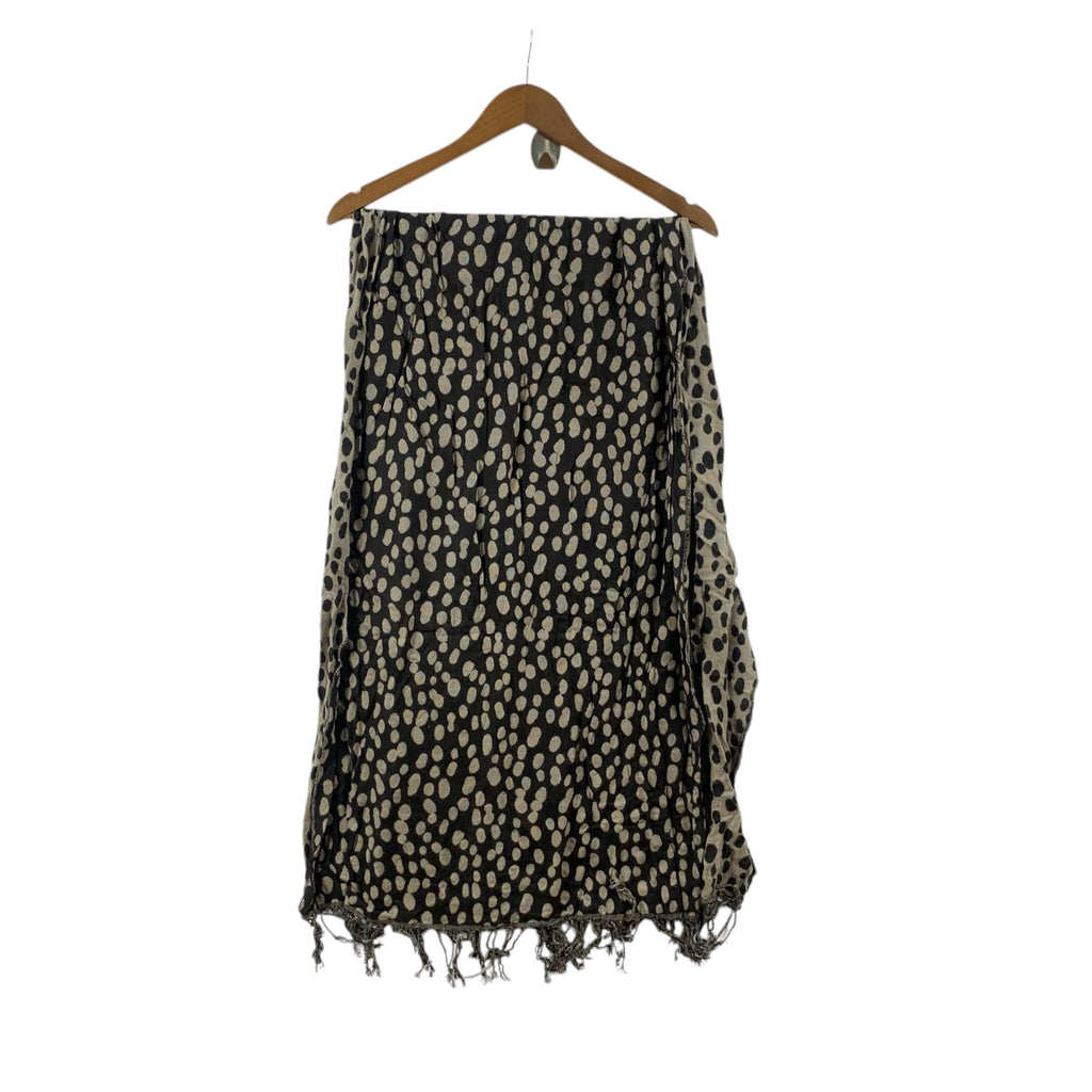 Vintage JAPAN TRADITIONAL Polka Dot Monogram Muffler Scarf Shawl Fringes