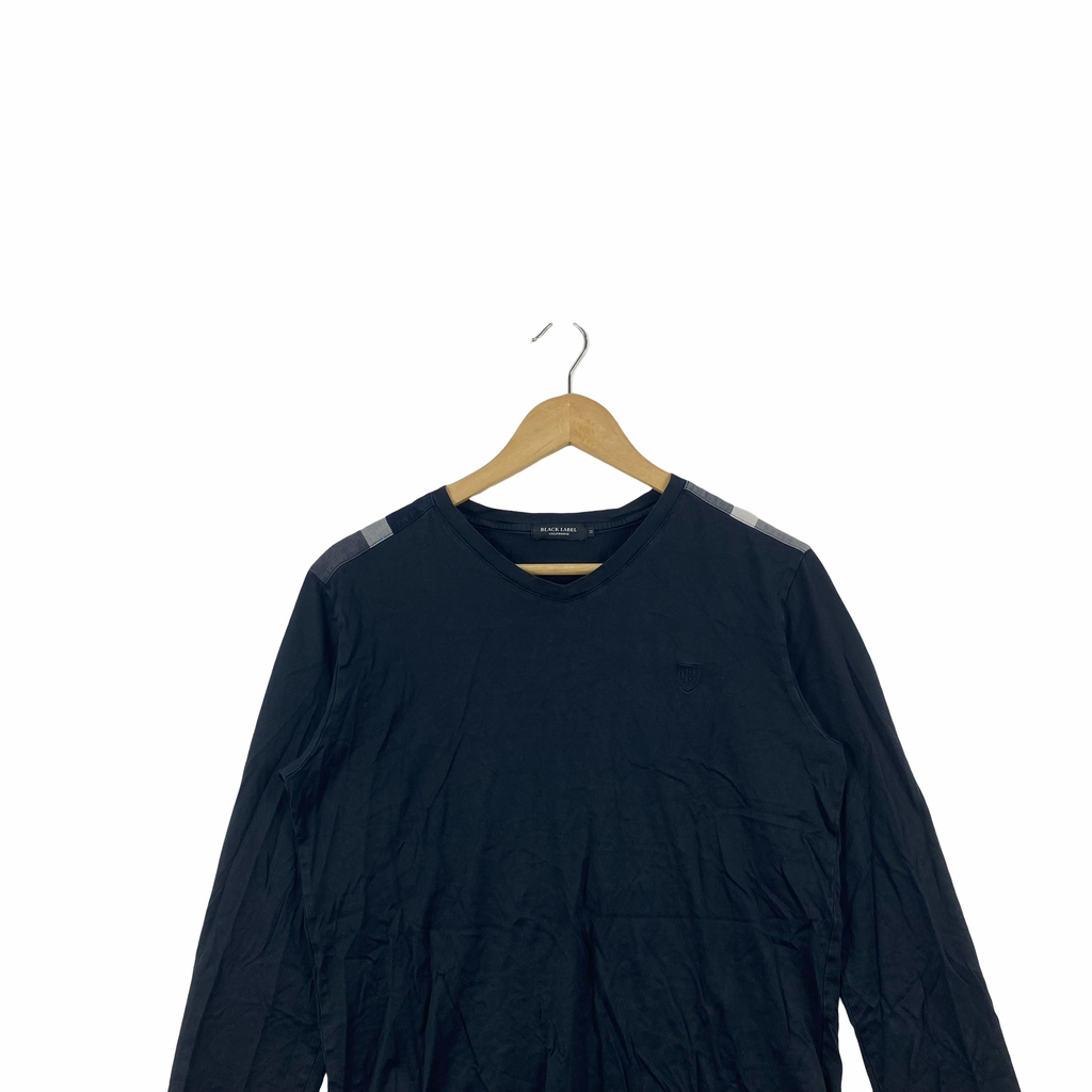 BLACK LABEL  Crestbridge Long Sleeve V-Neck  Minimal Logo Casual Premium Tee Shirt