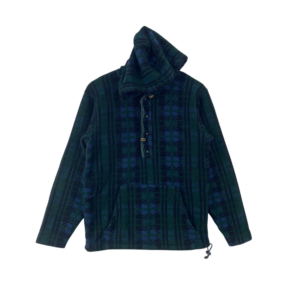 Vintage L.L.BEAN  Freeport Maine Deep Pile Fleece Hoodie Pullover Plaid Outdoor Jacket With Toggle Pockets