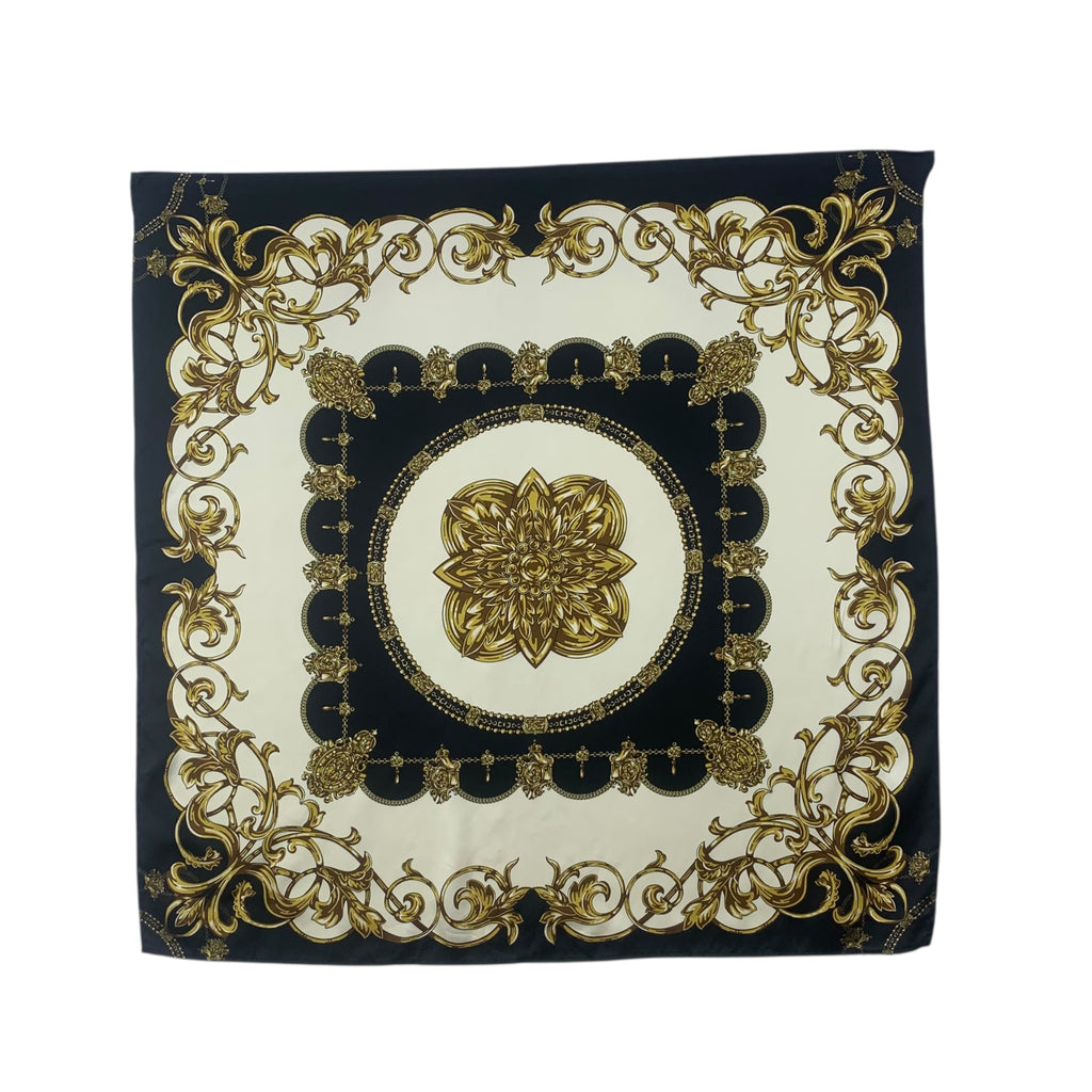 Vintage MURUA MARK STYLER Baroque Ornate Gold Silk Scarf Hand Rolled Shawl Neckerchief