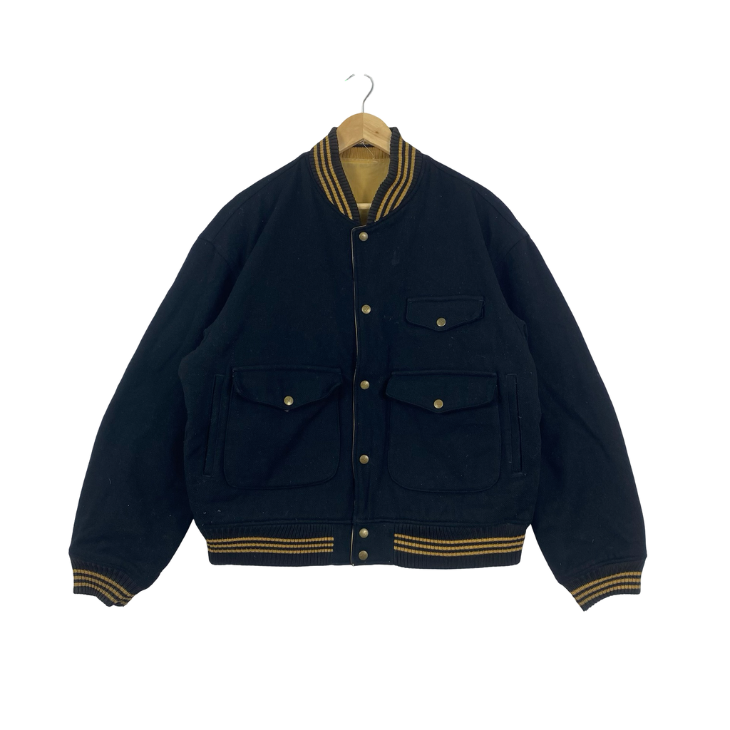 Vintage PPFM PEYTON PLACE Varsity Jacket Bomber Striped Ribbing & Multi Pocket Design Classic American Casual