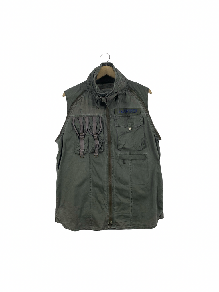 Vintage AVIREX Tactical Utility Vest Military Pocket  Zip Up Streetwear Outdoor Fishing Vest