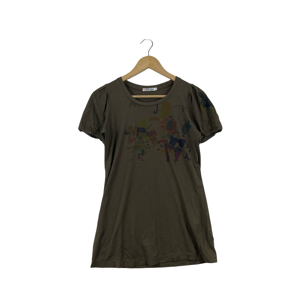 Vintage UNIQLO  UT Graphic Puff Sleeve Tee Shirt Small Abstract Art Print Casual Japanese Fashion