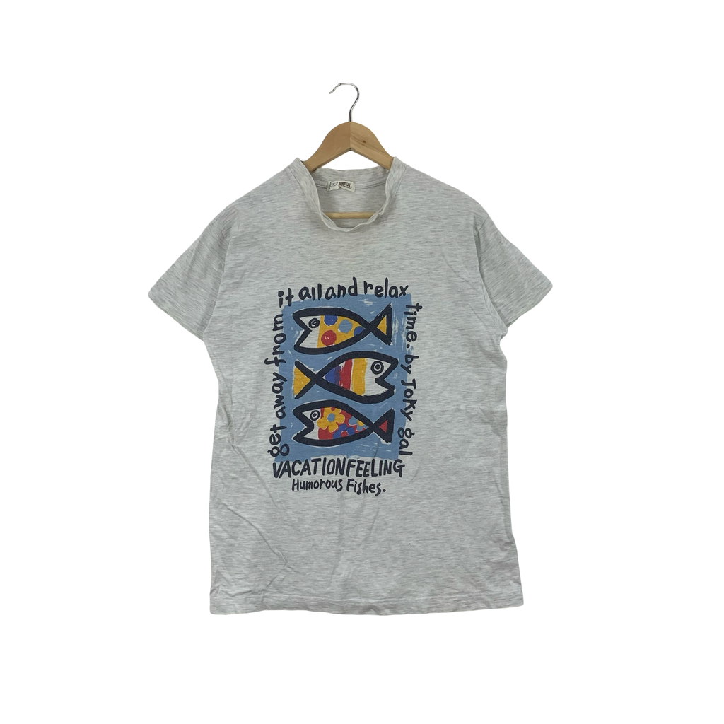 Vintage JOKYGAL Humorous Fishes Art Design Tee Shirt Top