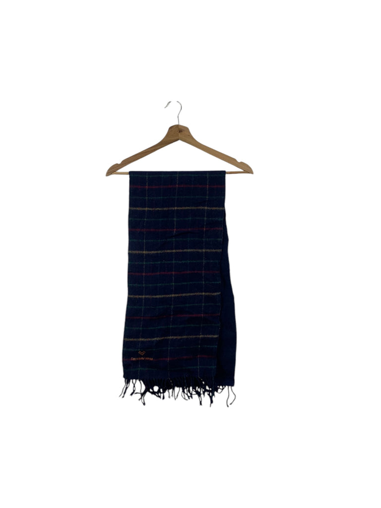 Vintage MARIO VALENTINO ITALY Nova Checks Tartan Muffler Scarf Shawl Fringes