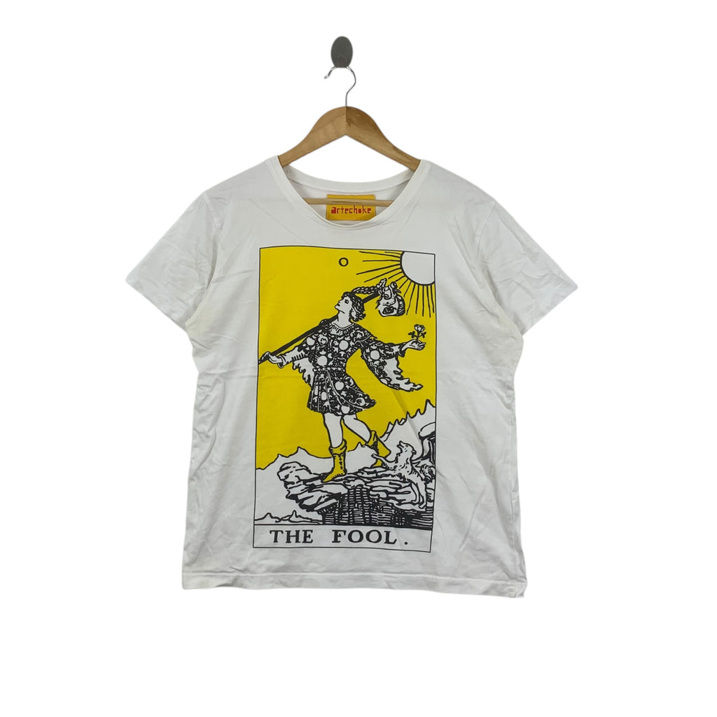 Vintage ARTECHOKE THE FOOL Tarot Card Illustration Tee Shirt Top Painting New Art Movement