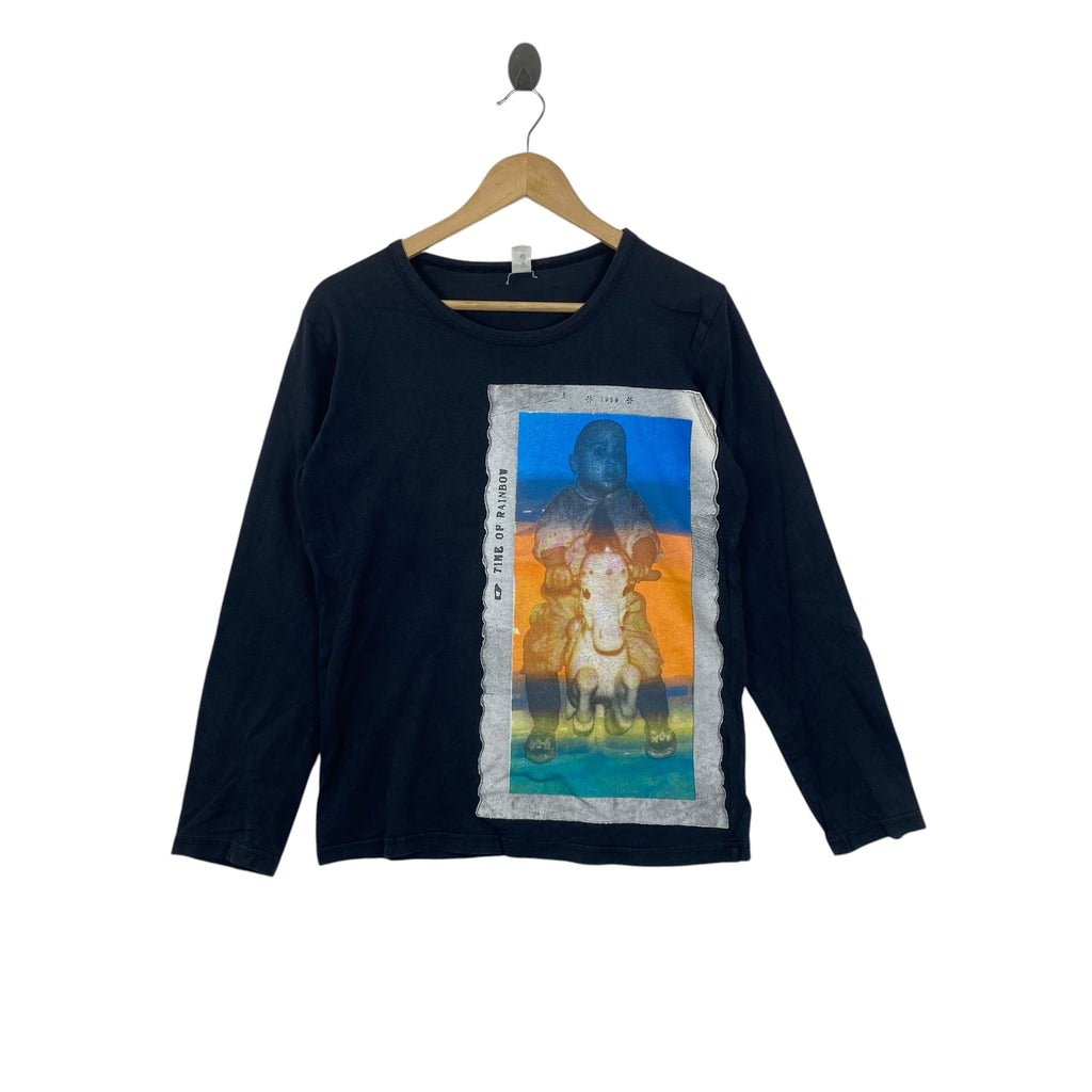 Vintage TIME OF RAINBOW Graphic Long Sleeve Abstract Art Print Tee Shirt Casual Streetwear Crewneck