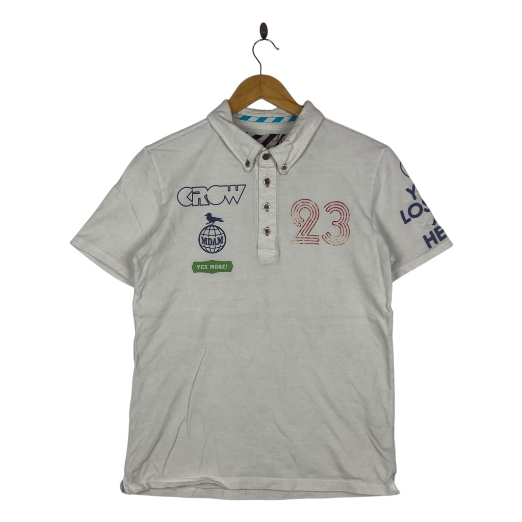 MODERN AMUSEMENT You Lost Me At Hello Polo Shirt Top White Short Sleeve Crow 23